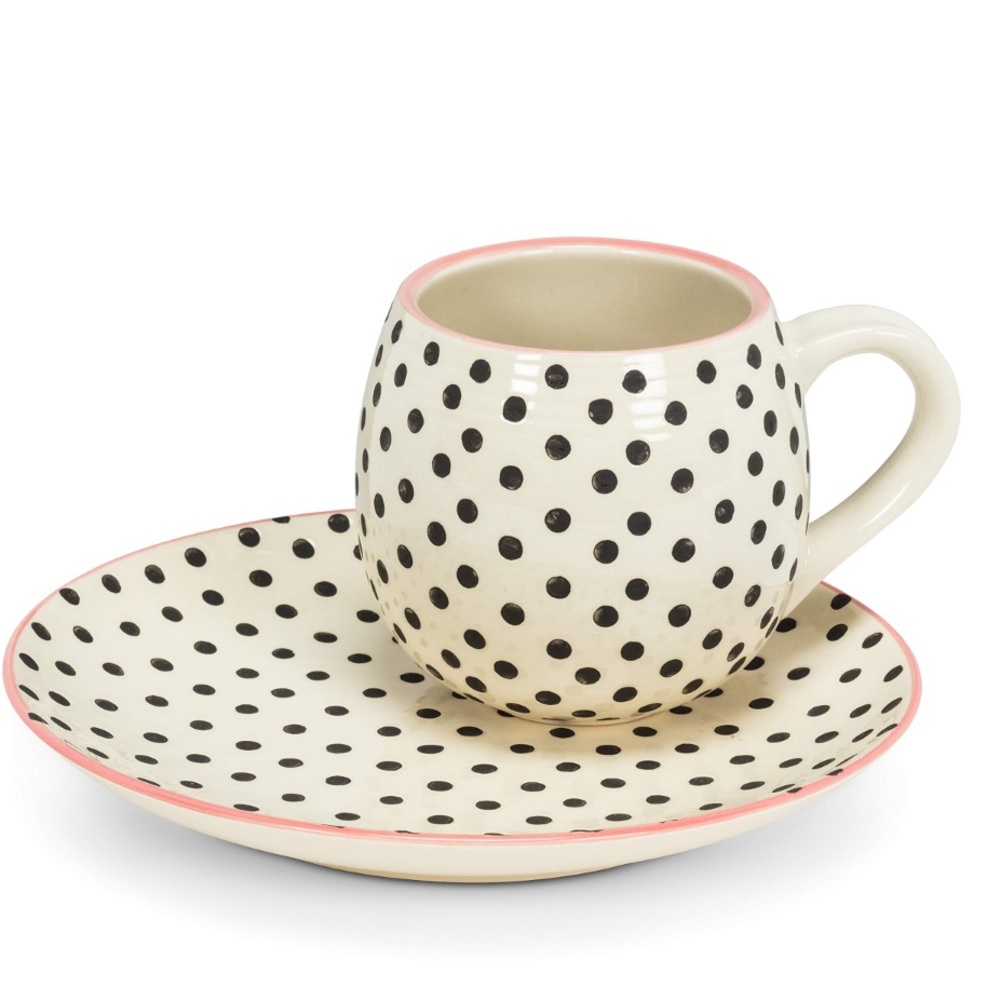Abbott Collection Polka Dot Ball and saucer set Mug-5" L , 16 oz